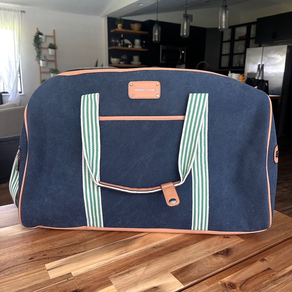 Adrienne Vittadini Navy and Tan Duffel Bag